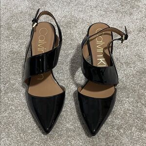 Calvin Klein Gianna Black Patent Pointed Slingback Flats